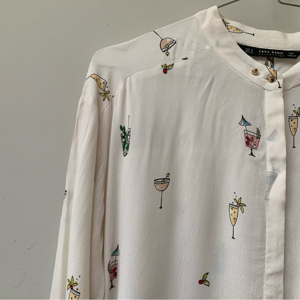 002 - Zara Cocktail Print Blouse - Picture 3 of 8